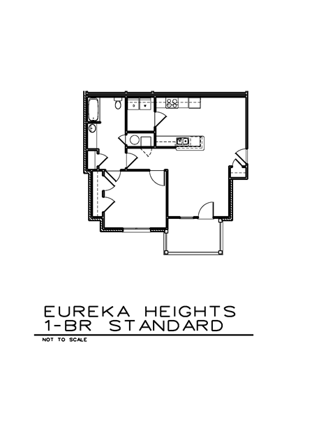 Floor plan for 1 bed, 1 bath, 750 sqft